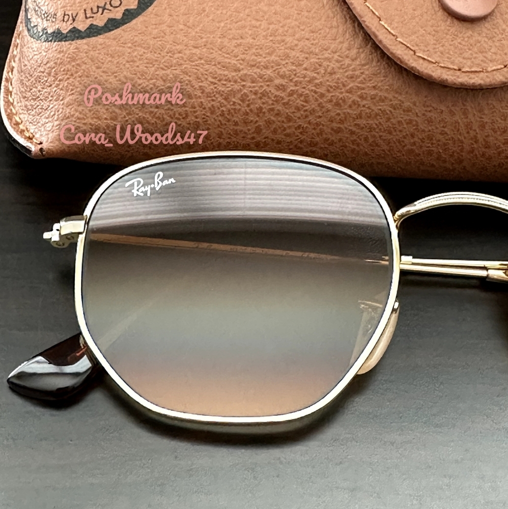 Ray-Ban Hexagonal Gradient Brown Lenses RB3548N Gold Frame Unisex New - Picture 4 of 15